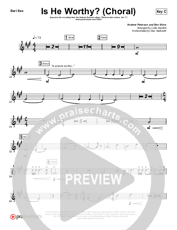 Is He Worthy (Choral Anthem SATB) Bari Sax (Andrew Peterson / Arr. Luke Gambill)