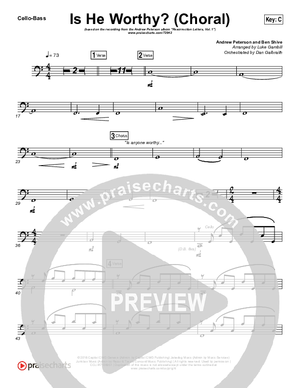 Is He Worthy (Choral Anthem SATB) Cello/Bass (Andrew Peterson / Arr. Luke Gambill)