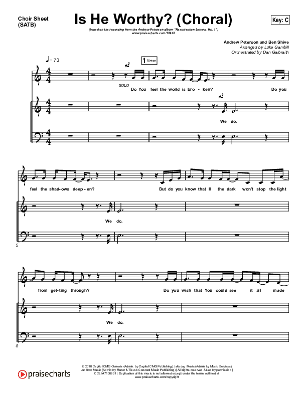 Is He Worthy (Choral Anthem SATB) Piano/Vocal (SATB) (Andrew Peterson / Arr. Luke Gambill)