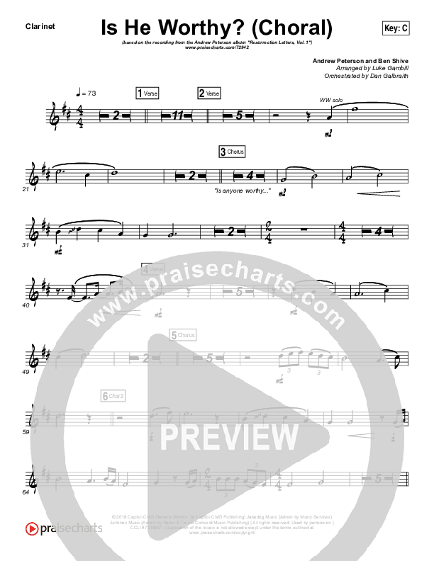 Is He Worthy (Choral Anthem SATB) Clarinet 1,2 (Andrew Peterson / Arr. Luke Gambill)