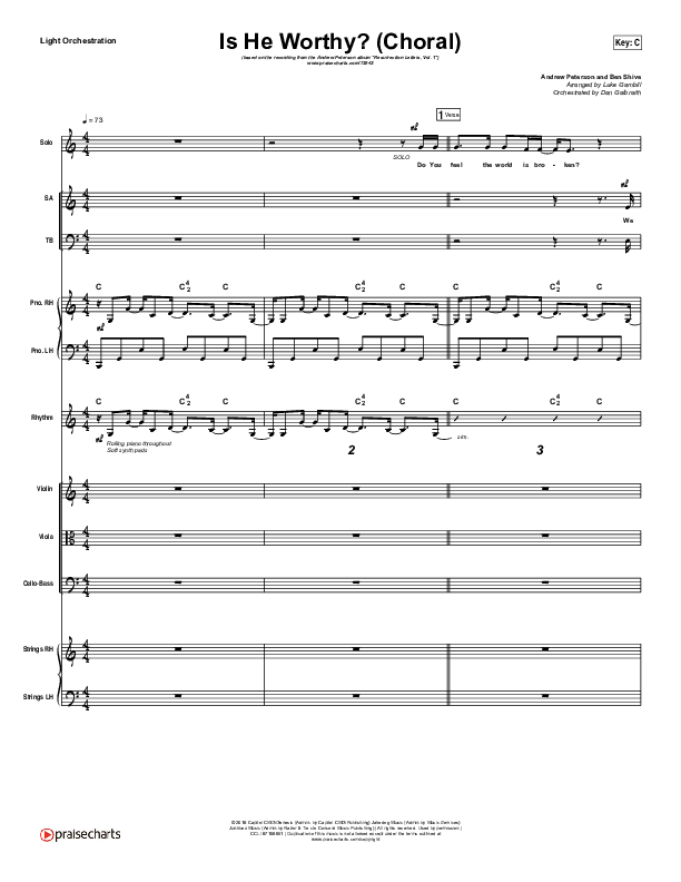 Is He Worthy (Choral Anthem SATB) Orchestration (Andrew Peterson / Arr. Luke Gambill)