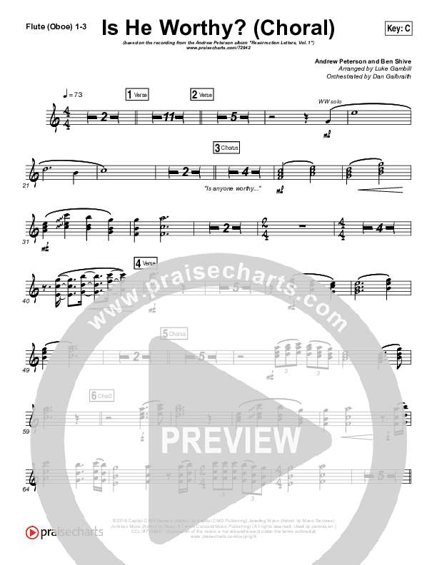 Is He Worthy (Choral Anthem SATB) Flute/Oboe 1/2/3 (Andrew Peterson / Arr. Luke Gambill)