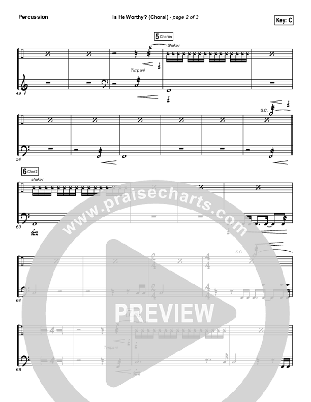 Is He Worthy (Choral Anthem SATB) Percussion (Andrew Peterson / Arr. Luke Gambill)