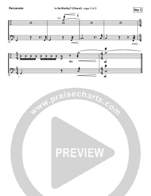 Is He Worthy (Choral Anthem SATB) Percussion (Andrew Peterson / Arr. Luke Gambill)
