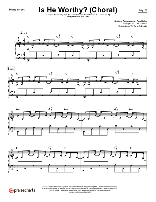 Is He Worthy (Choral Anthem SATB) Piano Sheet (Andrew Peterson / Arr. Luke Gambill)
