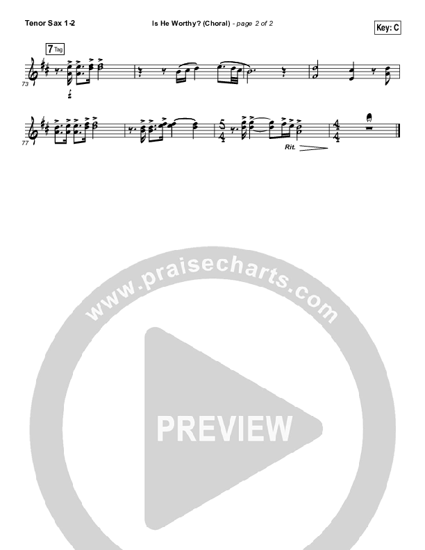 Is He Worthy (Choral Anthem SATB) Tenor Sax 1,2 (Andrew Peterson / Arr. Luke Gambill)