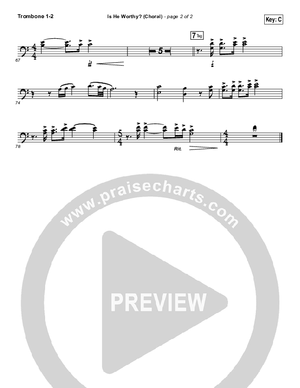 Is He Worthy (Choral Anthem SATB) Trombone 1,2 (Andrew Peterson / Arr. Luke Gambill)