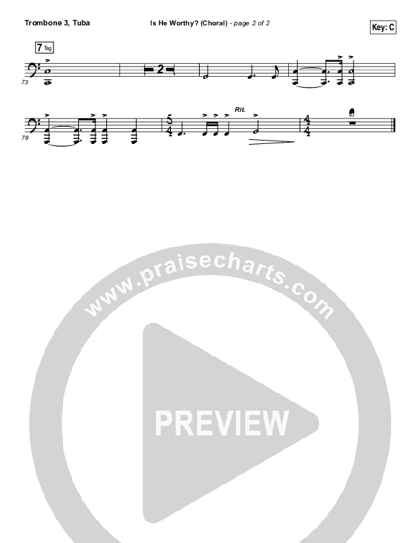 Is He Worthy (Choral Anthem SATB) Trombone 3/Tuba (Andrew Peterson / Arr. Luke Gambill)