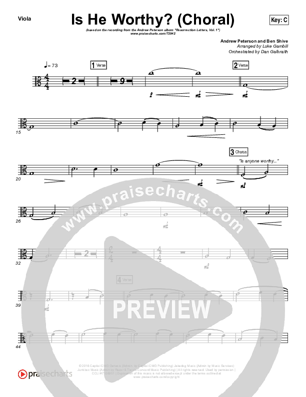 Is He Worthy (Choral Anthem SATB) Viola (Andrew Peterson / Arr. Luke Gambill)
