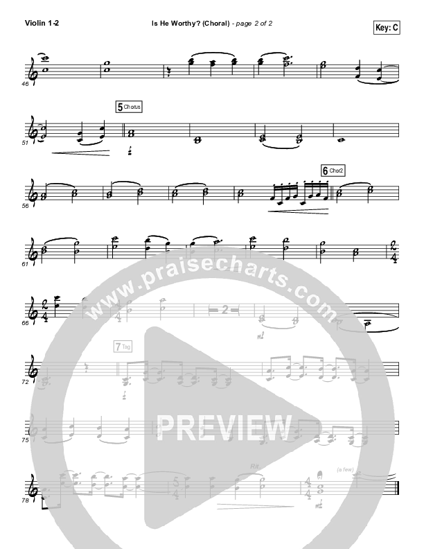 Is He Worthy (Choral Anthem SATB) Violin 1,2 (Andrew Peterson / Arr. Luke Gambill)