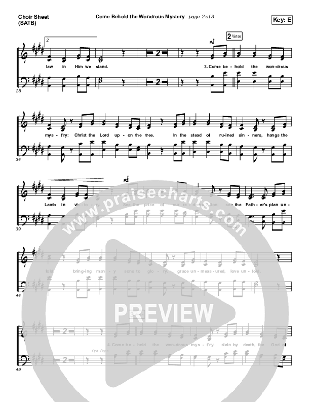 Come Behold The Wondrous Mystery Choir Sheet (SATB) (Keith & Kristyn Getty)
