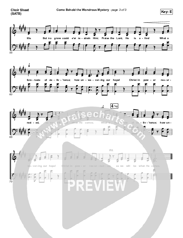 Come Behold The Wondrous Mystery Choir Sheet (SATB) (Keith & Kristyn Getty)