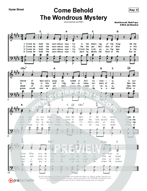 Come Behold The Wondrous Mystery Hymn Sheet (Keith & Kristyn Getty)