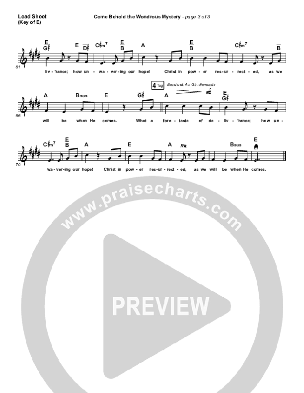 Come Behold The Wondrous Mystery Lead Sheet (Melody) (Keith & Kristyn Getty)