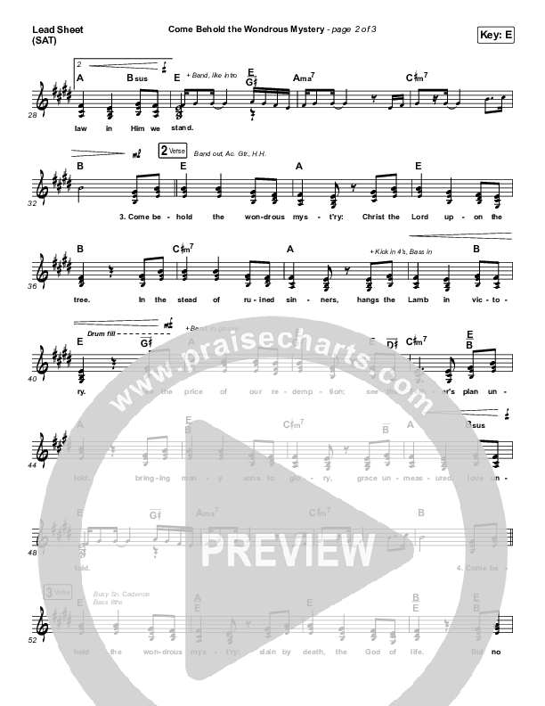 Come Behold The Wondrous Mystery Lead Sheet (SAT) (Keith & Kristyn Getty)