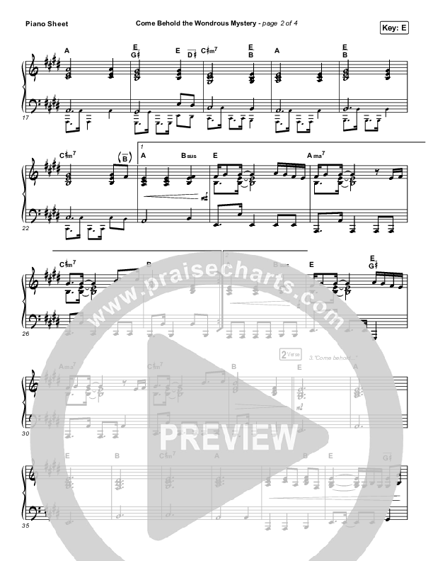 Come Behold The Wondrous Mystery Piano Sheet (Keith & Kristyn Getty)