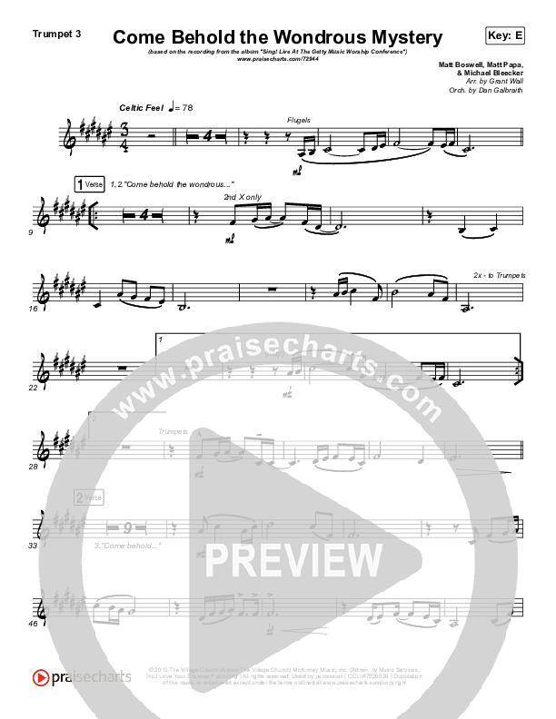 Come Behold The Wondrous Mystery Trumpet 3 (Keith & Kristyn Getty)