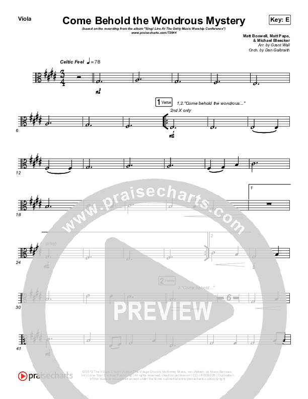 Come Behold The Wondrous Mystery Viola (Keith & Kristyn Getty)