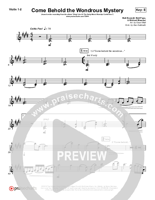 Come Behold The Wondrous Mystery Violin 1/2 (Keith & Kristyn Getty)
