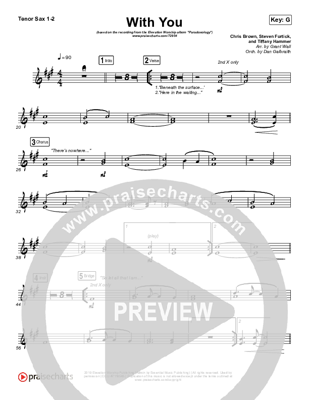 With You (Paradoxology) Tenor Sax 1/2 (Elevation Worship)