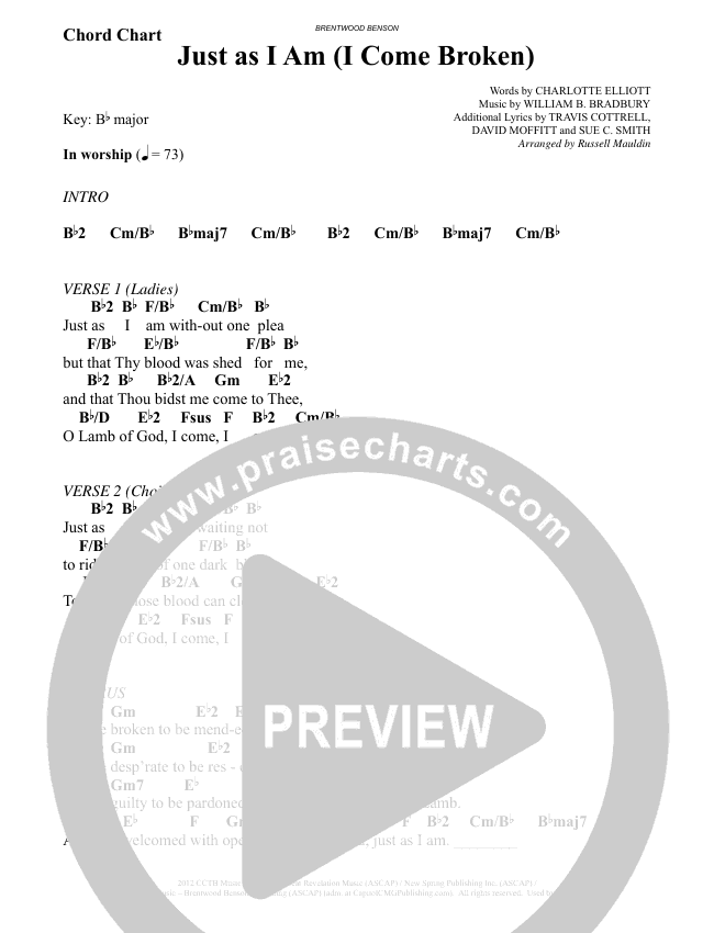 Just as I Am (I Come Broken) (Choral) Chords PDF (Brentwood Benson Choral / Arr. Russell Mauldin