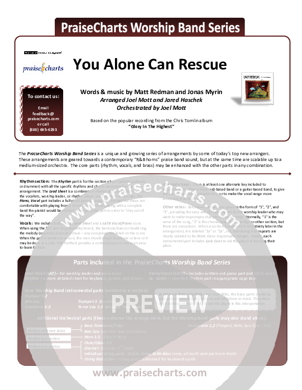 You Alone Can Rescue Cover Sheet (Matt Redman)