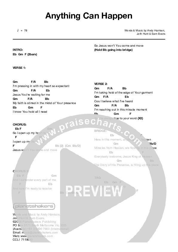Anything Can Happen Chords & Lyrics (Planetshakers)