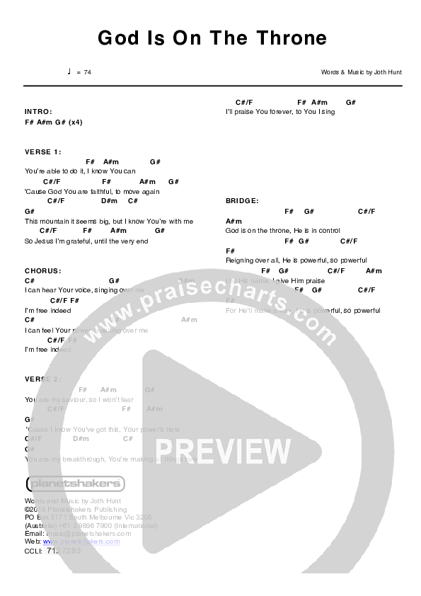 God Is On The Throne Chord Chart (Planetshakers)