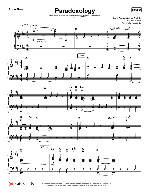 Paradoxology Piano Sheet (Elevation Worship)