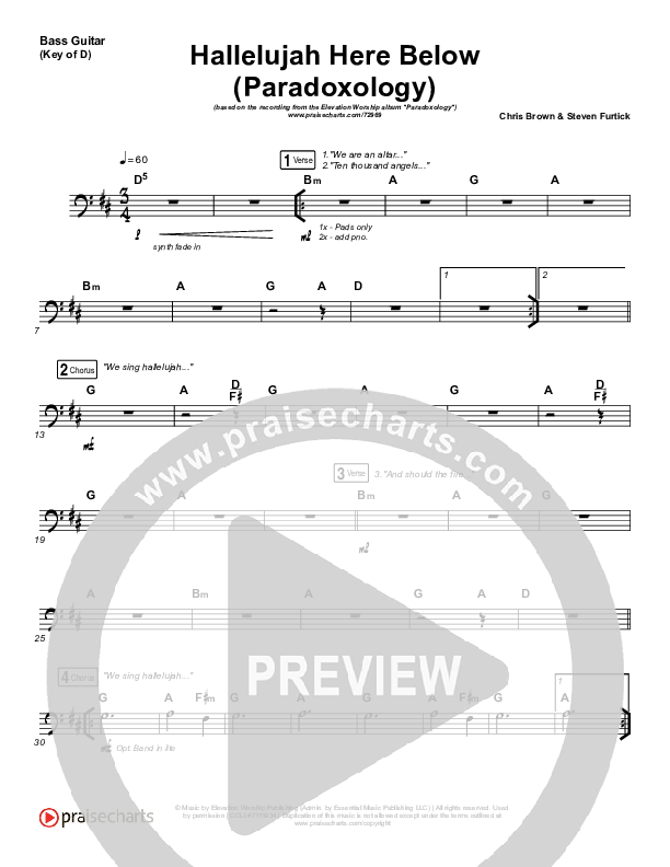 Hallelujah Here Below (Paradoxology) Bass Guitar (Elevation Worship / Steffany Gretzinger)