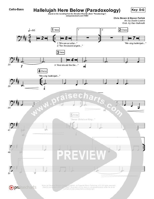 Hallelujah Here Below (Paradoxology) Cello/Bass (Elevation Worship / Steffany Gretzinger)