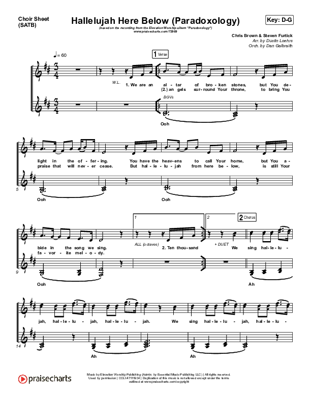 Hallelujah Here Below (Paradoxology) Choir Sheet (SATB) (Elevation Worship / Steffany Gretzinger)