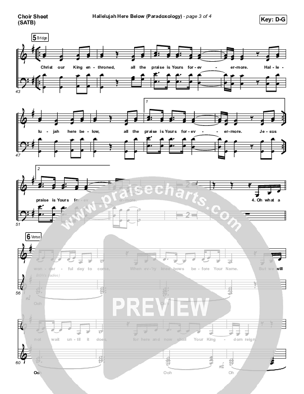 Hallelujah Here Below (Paradoxology) Choir Sheet (SATB) (Elevation Worship / Steffany Gretzinger)