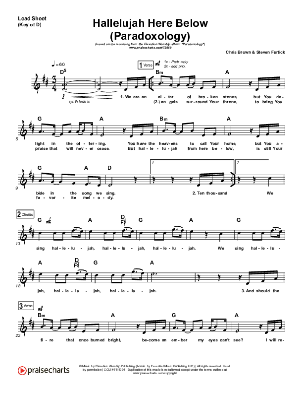 Hallelujah Here Below (Paradoxology) Lead Sheet (Melody) (Elevation Worship / Steffany Gretzinger)