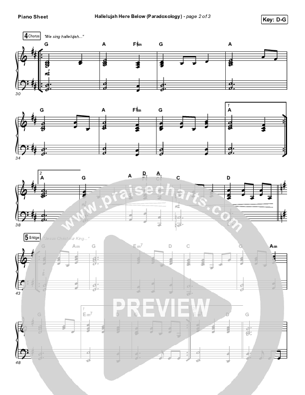 Hallelujah Here Below (Paradoxology) Piano Sheet (Elevation Worship / Steffany Gretzinger)