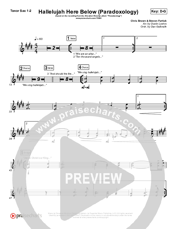 Hallelujah Here Below (Paradoxology) Tenor Sax 1/2 (Elevation Worship / Steffany Gretzinger)
