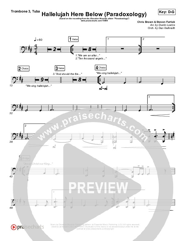 Hallelujah Here Below (Paradoxology) Trombone 3/Tuba (Elevation Worship / Steffany Gretzinger)