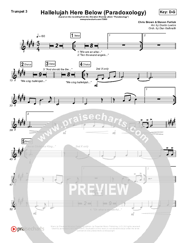 Hallelujah Here Below (Paradoxology) Trumpet 3 (Elevation Worship / Steffany Gretzinger)