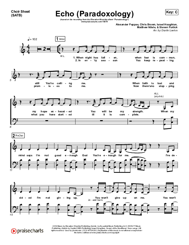 Echo (Paradoxology) Choir Sheet (SATB) (Elevation Worship)