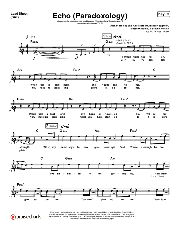 Echo (Paradoxology) Lead Sheet (SAT) (Elevation Worship)