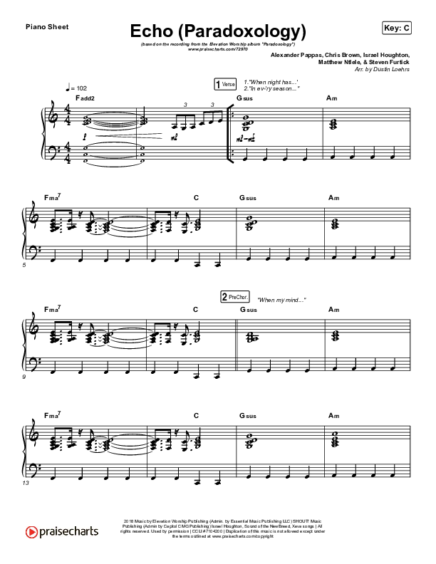 Echo (Paradoxology) Piano Sheet (Elevation Worship)