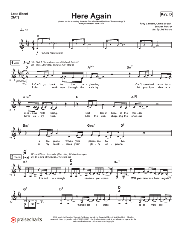 Here Again (Paradoxology) Lead Sheet (SAT) (Elevation Worship)