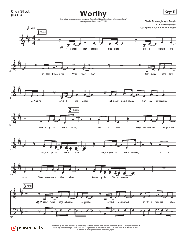 Worthy (Paradoxology) Choir Sheet (SATB) (Elevation Worship)