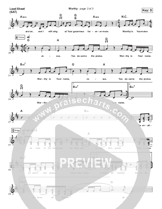 Worthy (Paradoxology) Lead Sheet (SAT) (Elevation Worship)