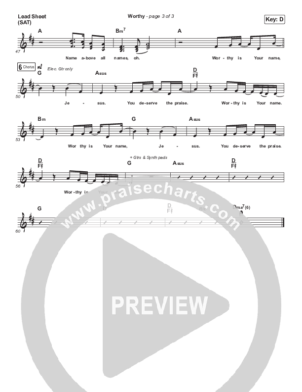 Worthy (Paradoxology) Lead Sheet (SAT) (Elevation Worship)