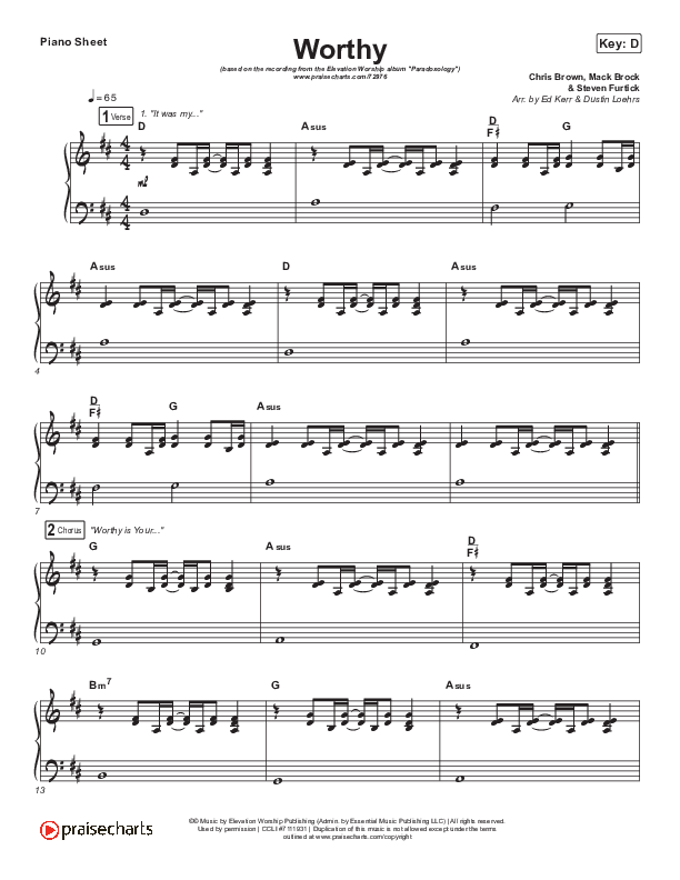 Worthy (Paradoxology) Piano Sheet (Elevation Worship)