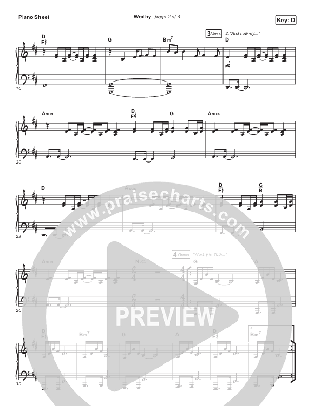 Worthy (Paradoxology) Piano Sheet (Elevation Worship)