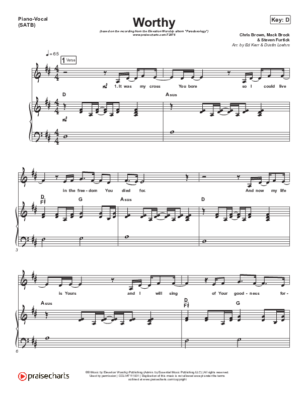 Worthy (Paradoxology) Piano/Vocal (SATB) (Elevation Worship)