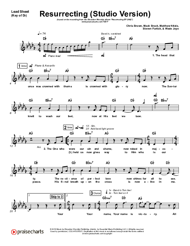 Resurrecting (Studio) Lead Sheet (Melody) (Elevation Worship)