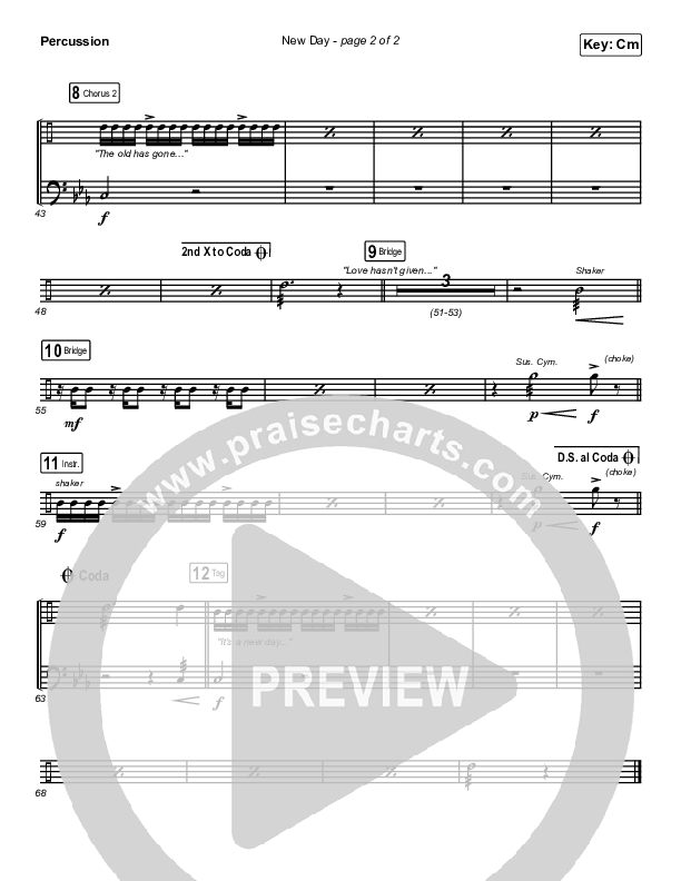 New Day Percussion Sheet Music PDF (Danny Gokey) PraiseCharts